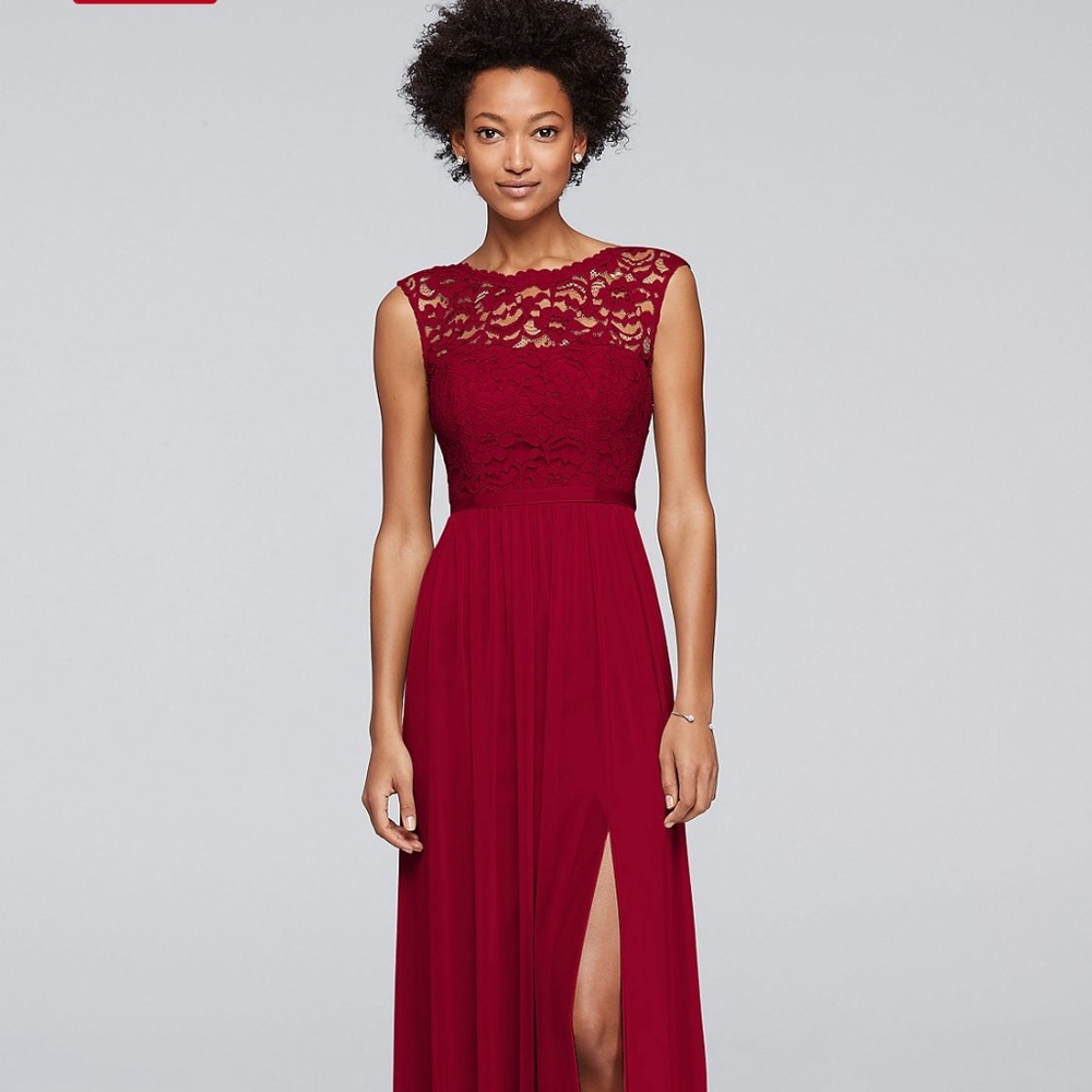 David's Bridal Bridesmaid Dress F19328 in Wine